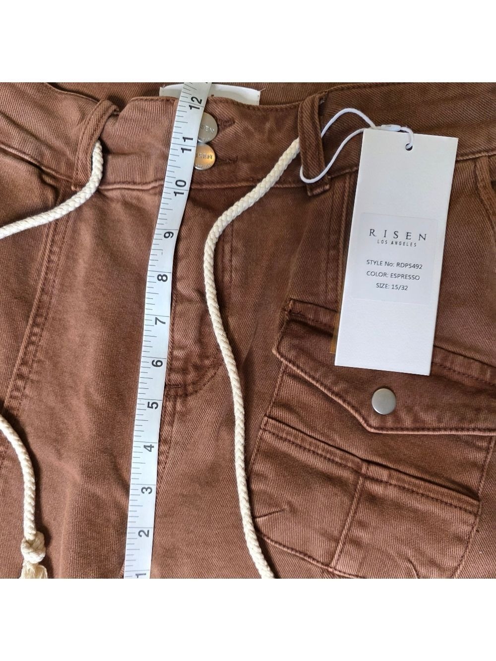 Risen Coffee Brown High Rise Cargo Straight Leg Utility Jeans Size 15 NWT - Picture 11 of 13